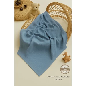 Ftbabycollection %100 Pamuk 4 Katlı Müslin Bebek Battaniyesi İndigo Mavi Oeko-Tex Sertifikalı Müslin Örtü 100x110 cm