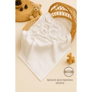 Ftbabycollection %100 Pamuk 4 Katlı Müslin Bebek Battaniyesi Beyaz Oeko-Tex Sertifikalı Müslin Örtü 100x110 cm