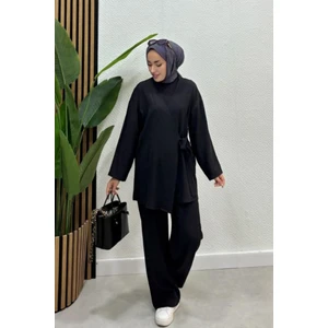 Kadın Çapraz Bağlamalı Keten Kimono Tesettür Pantolon Takım