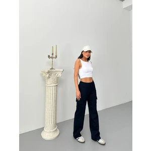 Kadın Kargo Cepli Likralı Yüksek Bel Wide Leg Pantolon