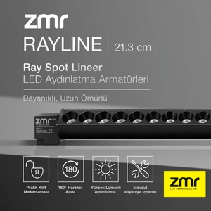 Zmr Rayline Mercekli Siyah 10W 21.3 cm 3000K Crı 90 Pratik Kilit Mekanizması Ray Spot Lineer LED Aydınlatma