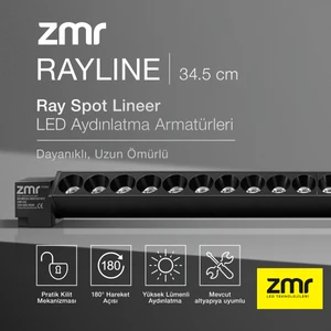 Zmr Rayline Mercekli Siyah 20W 34.5 cm 3000K Crı 90 Pratik Kilit Mekanizması Ray Spot Lineer LED Aydınlatma