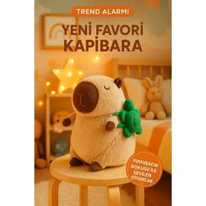 Sevimli Kapibara Peluş Oyuncak - Trend Peluş - Sırtında Kaplumbağa - Yumuşak ve Tatlı (32 Cm)