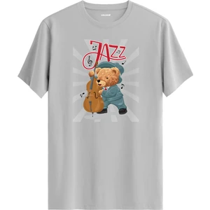 Cazcı Ayıcık Jazz Kontrbas Baskılı Tişört - %100 Pamuk Tasarım T-Shirt