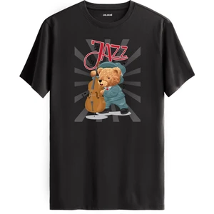 Cazcı Ayıcık Jazz Kontrbas Baskılı Tişört - %100 Pamuk Tasarım T-Shirt
