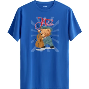Cazcı Ayıcık Jazz Kontrbas Baskılı Tişört - %100 Pamuk Tasarım T-Shirt