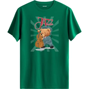 Cazcı Ayıcık Jazz Kontrbas Baskılı Tişört - %100 Pamuk Tasarım T-Shirt