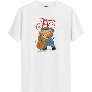 Cazcı Ayıcık Jazz Kontrbas Baskılı Tişört - %100 Pamuk Tasarım T-Shirt
