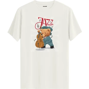 Cazcı Ayıcık Jazz Kontrbas Baskılı Tişört - %100 Pamuk Tasarım T-Shirt