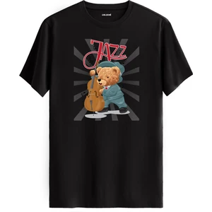 Cazcı Ayıcık Jazz Kontrbas Baskılı Tişört - %100 Pamuk Tasarım T-Shirt