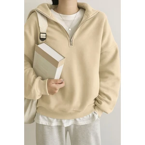 Ghassy Co. Kadın Pamuklu Oversize Silver Yarım Fermuarlı Sweatshirt