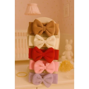 Kız Bebek & Çocuk Fiyonklu Bandana 5'li Set (Krem/beyaz/kırmızı/pembe/mor)