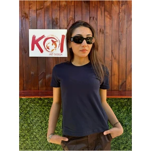 Basic Baskısız Düz Model / Kadın Lacivert Renk T-Shirt