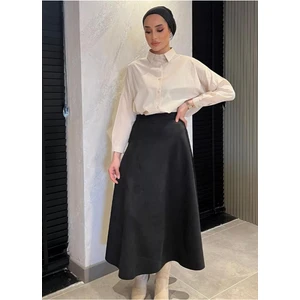 A Line Kadın Siyah Yüksek Bel Süet Mevlana Etek  0021