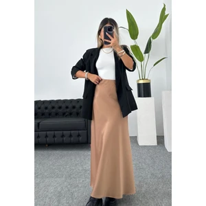 Şık Saten Kumaş Beli Lastikli Uzun Çan Etek