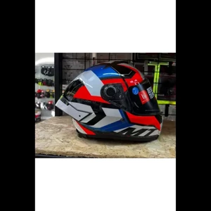 Kask mt Thunder 4 Sv Valıant A0 Parlak Inci Beyaz Mavi Kırmızı Güneş Vizörlü Full Face Kask