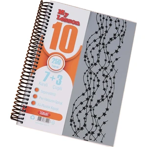Tokaç My Lesson Plastik Kapak A4 7+3 250 Yaprak Spiralli 10 Bölmeli Ayraçlı Kareli Çizgili Defter TOK940