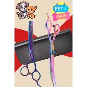 3 Parça 6,5 Inch 17 cm Deri Çantalı Pet Shop Evcil Hayvan Kedi Köpek Traş Kuaför Makas Seti