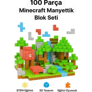 Minecraft 100 Parça Manyetik Blok Seti – Mıknatıslı 3 Boyutlu Küpler – Eğitici STEM Oyuncak – Çocuk Gelişim Seti