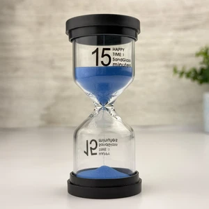 Renkli Dekoratif Kum Saati 15 Dakika, Cam Gövdeli Modern Kum Saati 15 Dk, Ofis, Ev ve Çocuk Odası Dekoru Için Modern Tasarım Kum Saati – Zaman Ölçer Masa Saati