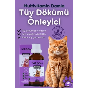 B Complex Damla 50 ml Kediler Için Tüy Dökülmesi Engelleyici, Deri ve Tüy Sağlığı Biotin Damla, Kedi vitamini