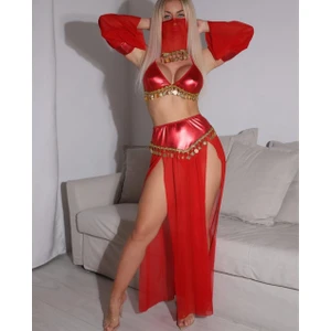 Kırmızı Peçeli Dansöz Kıyafeti