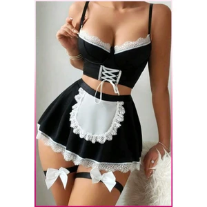 Siyah Fırfır Detaylı Özel Tasarım Iç Giyim Seti