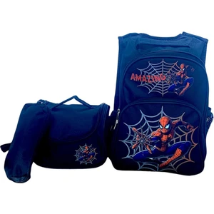 Örümcek Desenli Üçlü Erkek Çocuk Ilkokul  Okul Çantası + Termal Beslenme Çantası + Kalemlik