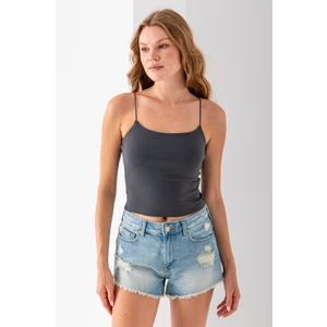 Kadın Kare Yaka Ince Askılı Basic Atlet Antrasit - MS0000514