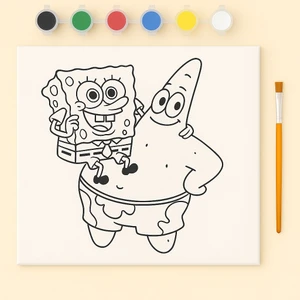 Çocuklar Için Eğitici Sünger Bob Desenli Tuval Boyama Seti Tuval,fırça,akrilik Boya Seti