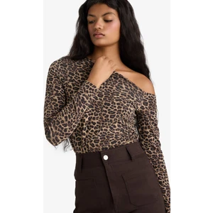 Slim Fit Dar Kesim Tek Omuzlu Leopar Desenli Uzun Kollu Bluz G0290AX25AU