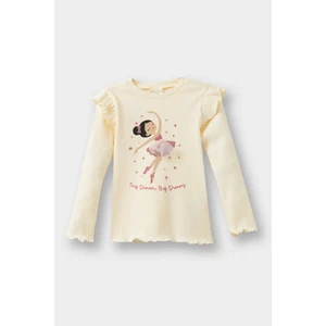 Kız Bebek Bisiklet Yaka Balerin Baskılı Fitilli Kaşkorse Uzun Kollu Tişört F8434A525AU