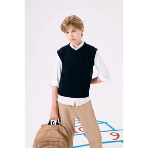 Erkek Çocuk V Yaka Basic Düz Triko Okul Süveteri F3736A825AU