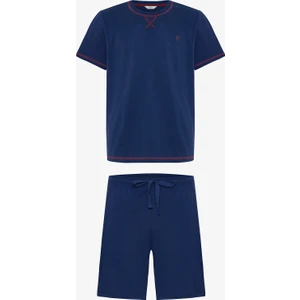 Indigo Erkek Navy Star Bisiklet Yaka Pamuklu Şortlu Pijama Takımı