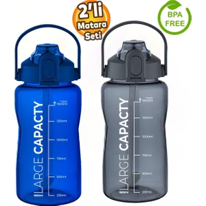 Sağlıklı Polikarbon 1.5l Su Matarası - Pipetli, Taşınabilir, Mavi Gri Renk, Büyük Kapasiteli Suluk