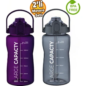 Sağlıklı Polikarbon 1.5l Su Matarası - Pipetli, Taşınabilir, Gri Mor Renk, Büyük Kapasiteli Suluk