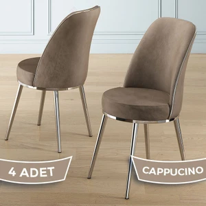 Pefa Serisi 4 Adet Cappucino Mutfak Sandalyesi Krom Kaplama Metal Ayak