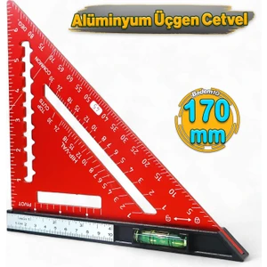 170 mm 17 cm Alüminyum Üçgen Cetvel Marangoz Gönye Metal Gövde Açılı Ölçüm Ahşap Hassas Gönye
