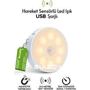 Hareket Sensörlü LED Işık USB Şarjlı Mıknatıslı Harekete Duyarlı Işık