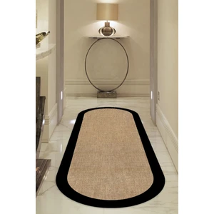 Dijital Kaymaz Yıkanabilir Siyah Jüt Görünümlü Oval Salon Halısı Mutfak Halısı Koridor Halısı YOLLUK-DC-7027OVAL