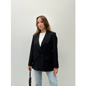 Kadın Double  Kumaş  Siyah Blazer Ceket