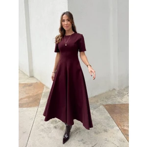 Kadın Maxi Boy Kloş Prenses Bordo Elbise