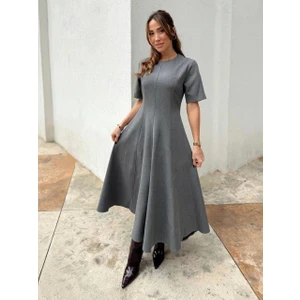 Kadın Maxi Boy Kloş Prenses Gri Elbise