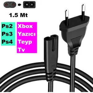 Teyp Radyo Yazıcı Elektrik Power Güç Kablosu Fişi Ps2/3/4 2 Pin C7 (1.5 Metre)
