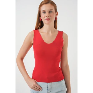 Kadın Zikzaklı V Yaka Bluz 15930 - Kırmızı