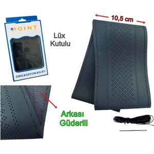 Siyah Direksiyon Kılıfı Dikişli Siyah Iplikli Nokta Desenli Estetik Görünümlü Direksiyon Kılıfı