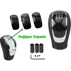 Universal Manuel Vites Topuzu Değiştirilebilir Kapak 5 Ileri ve 6 Ileri Siyah Dikişli Mandalsız