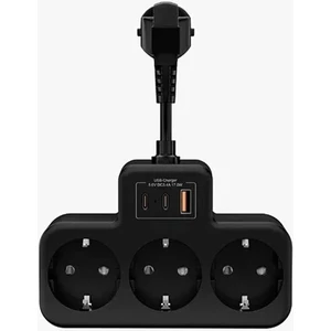 Çoklu Kablolu Priz Yüksek Gerilim Korumalı 3'lü Priz 1x USB 2x Type-C Çıkışlı Grup Priz Çoğaltıcı