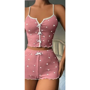 Kadın Kalp Desenli Şortlu Pijama Takım