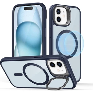 iPhone 11 Uyumlu Kenarları Gri Kamera Standlı Arkası Şeffaf Magsafe Kılıf